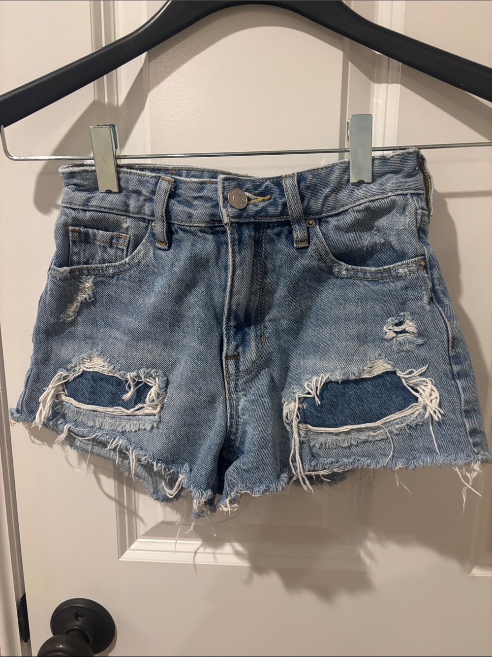 PacSun Light Wash High Rise Festival Ripped Denim Cutoff Shorts Size 22
